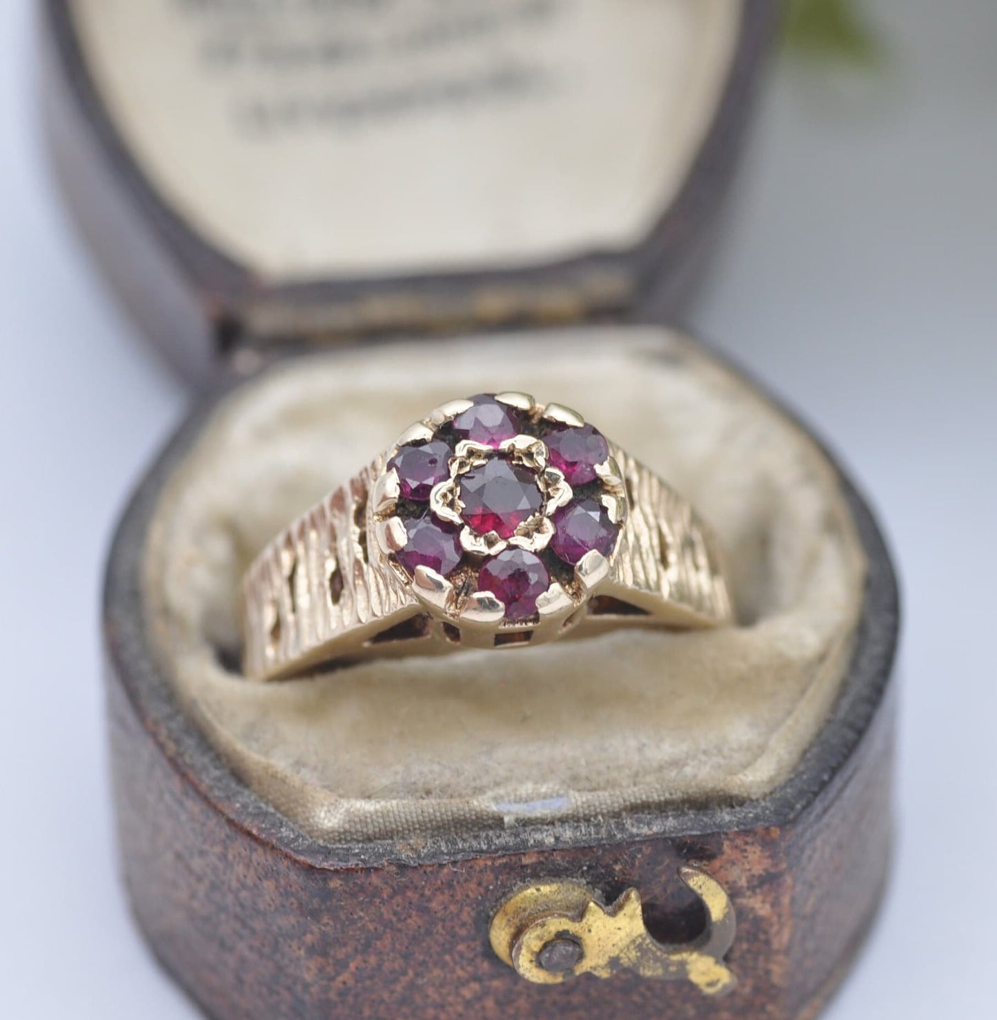 Vintage 9ct Gold Ruby Cluster Ring Mid