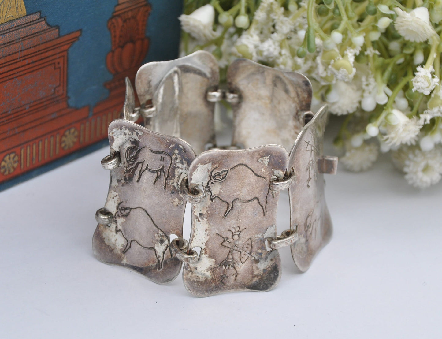 Vintage Simba Silver Tone Panel Bracelet Handmade in Africa