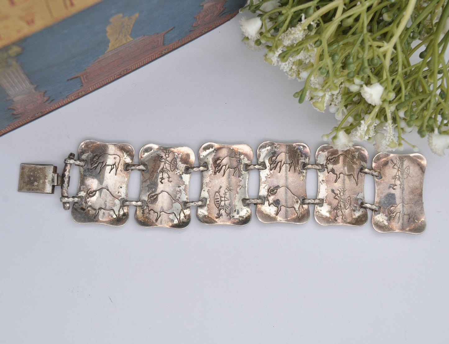Vintage Simba Silver Tone Panel Bracelet Handmade in Africa