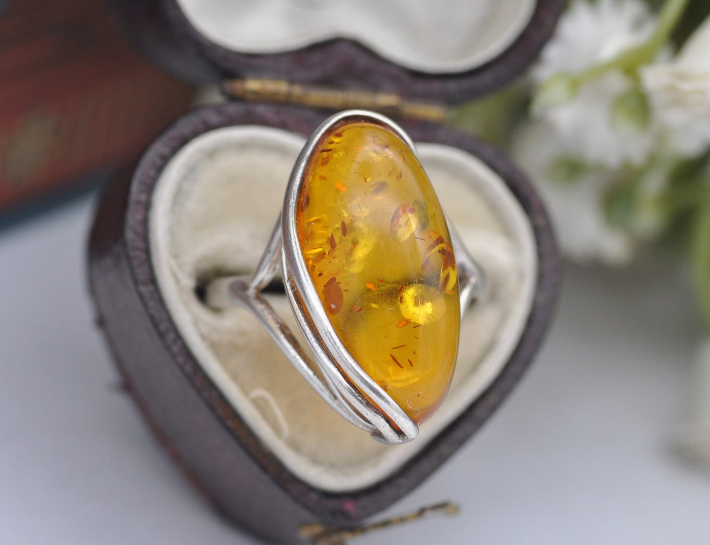 Sterling Silver and Amber Statement Ring