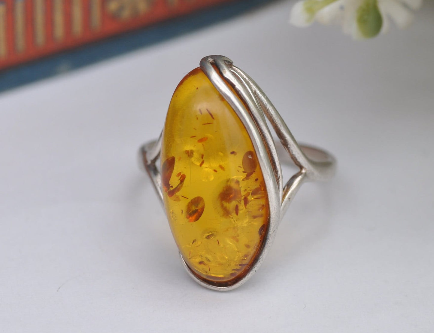 Sterling Silver and Amber Statement Ring