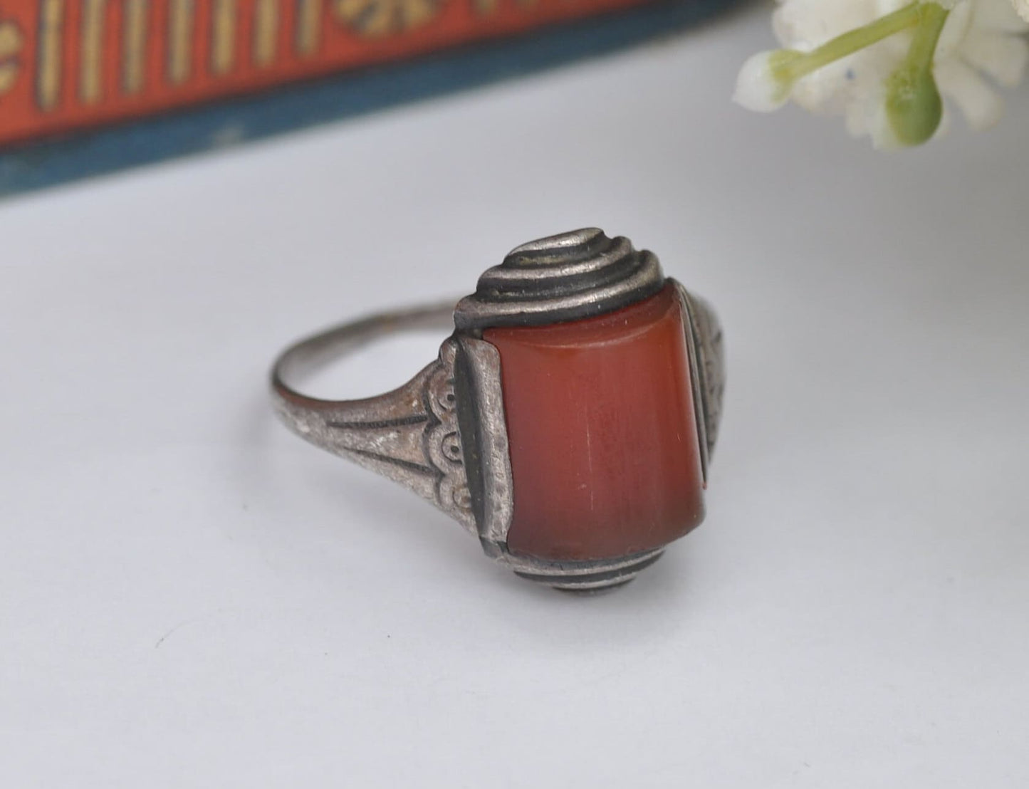 Antique Art Deco Silver Carnelian Ring