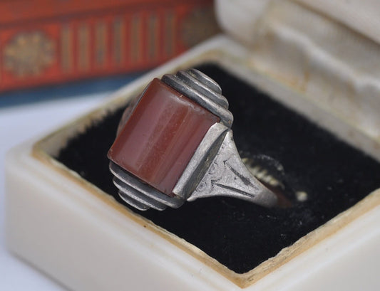 Antique Art Deco Silver Carnelian Ring