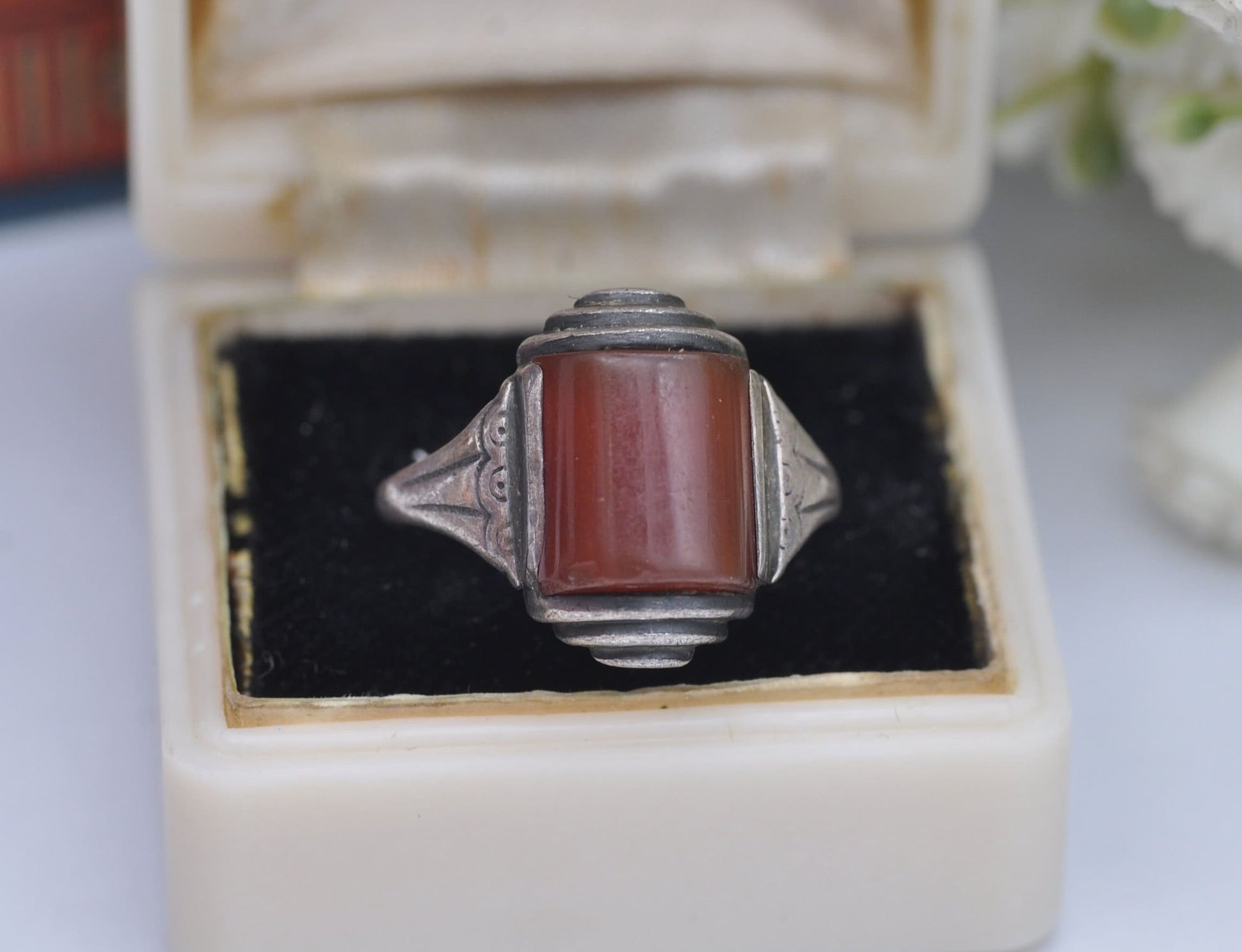 Antique Art Deco Silver Carnelian Ring