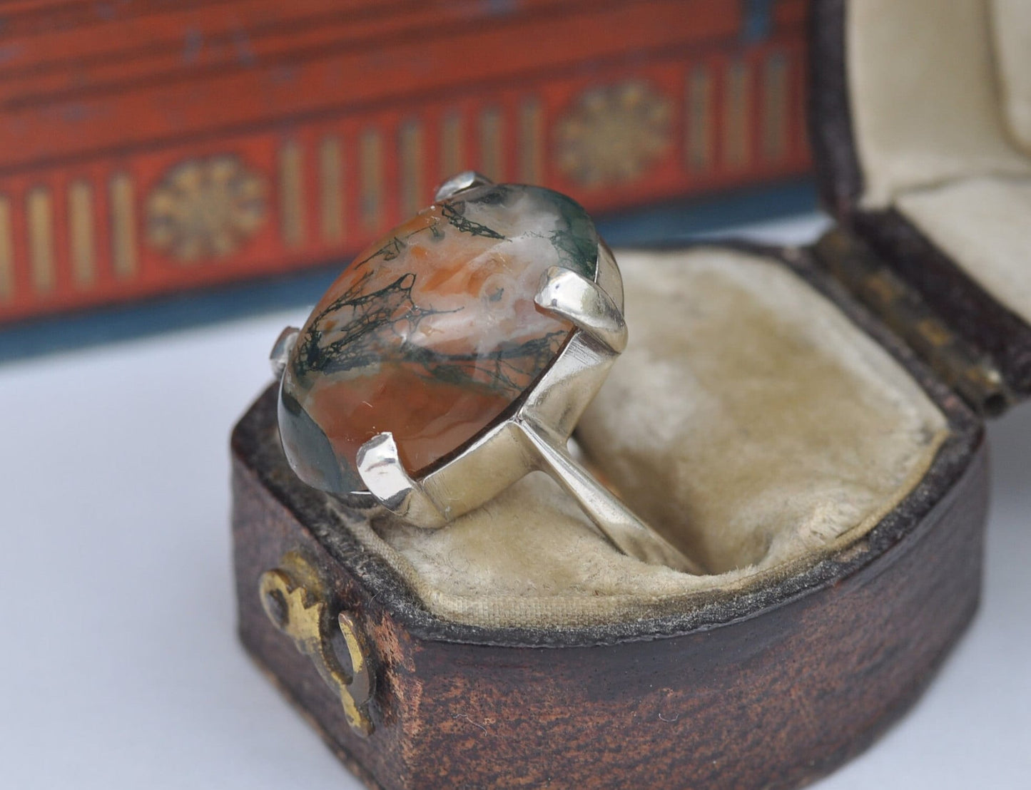 Vintage Scottish Sterling Silver Moss Agate Ring Thomas Kerr Ebbutt