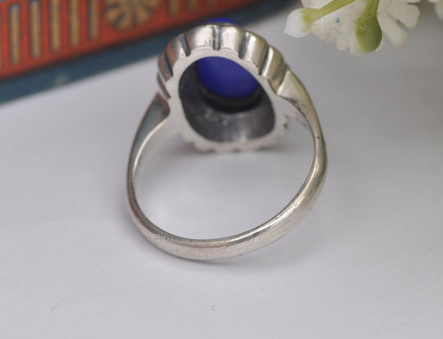 Vintage Sterling Silver Chalcedony Marcasite Ring