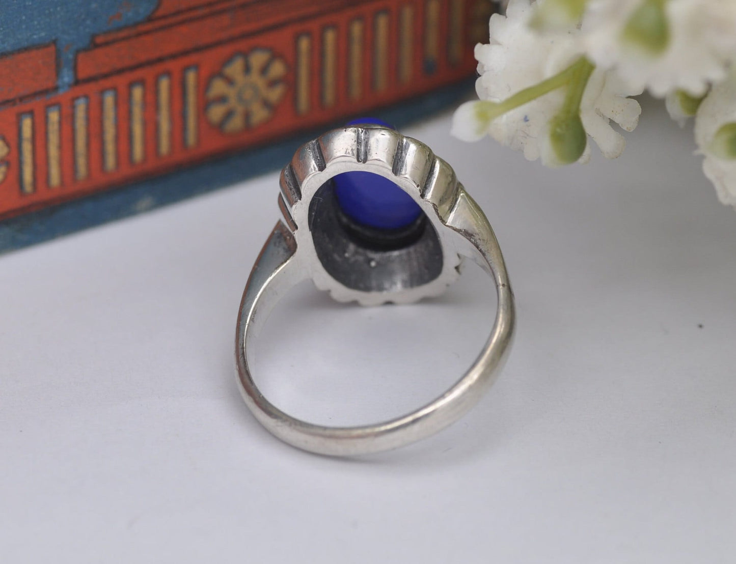 Vintage Sterling Silver Chalcedony Marcasite Ring