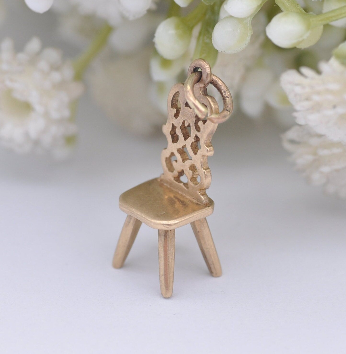 Vintage 9ct Gold Chair Charm Pendant with Ornate Openwork Back