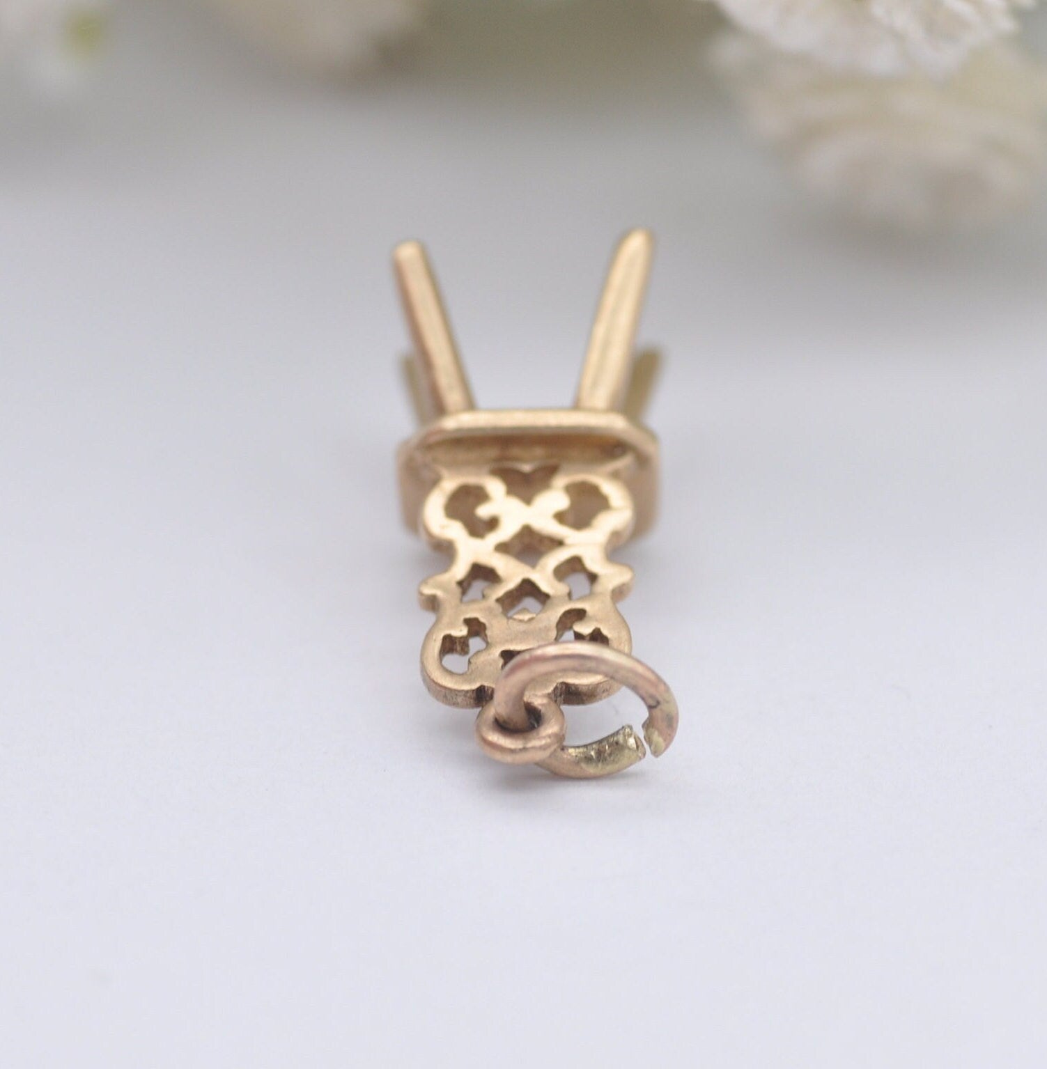 Vintage 9ct Gold Chair Charm Pendant with Ornate Openwork Back