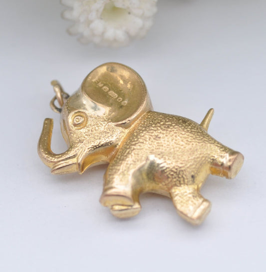 Vintage 9ct Gold Cartoon Elephant Charm Pendant by Fred Manshaw 1975