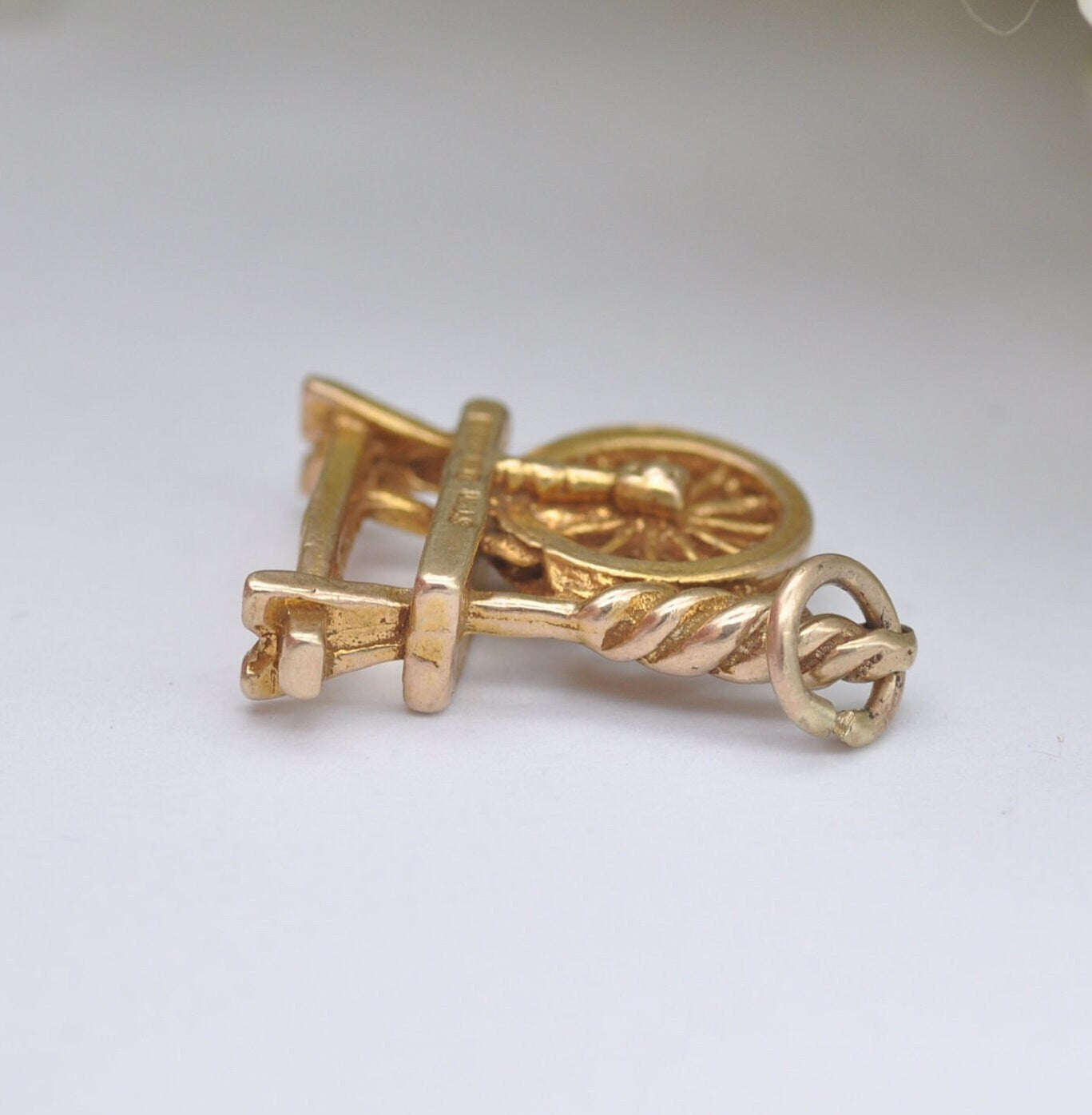 Vintage 9ct Gold Spinning Wheel Charm Pendant by W J Sutton 1968