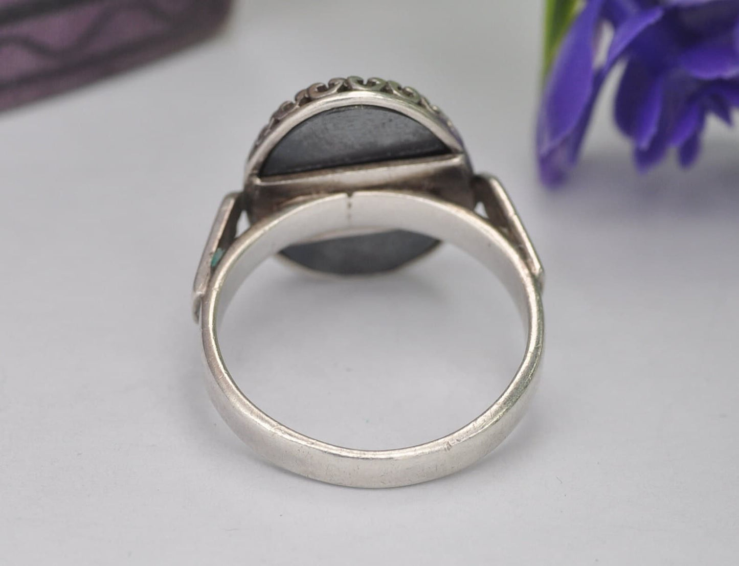 Vintage Sterling Silver Hematite Intaglio Signet Ring