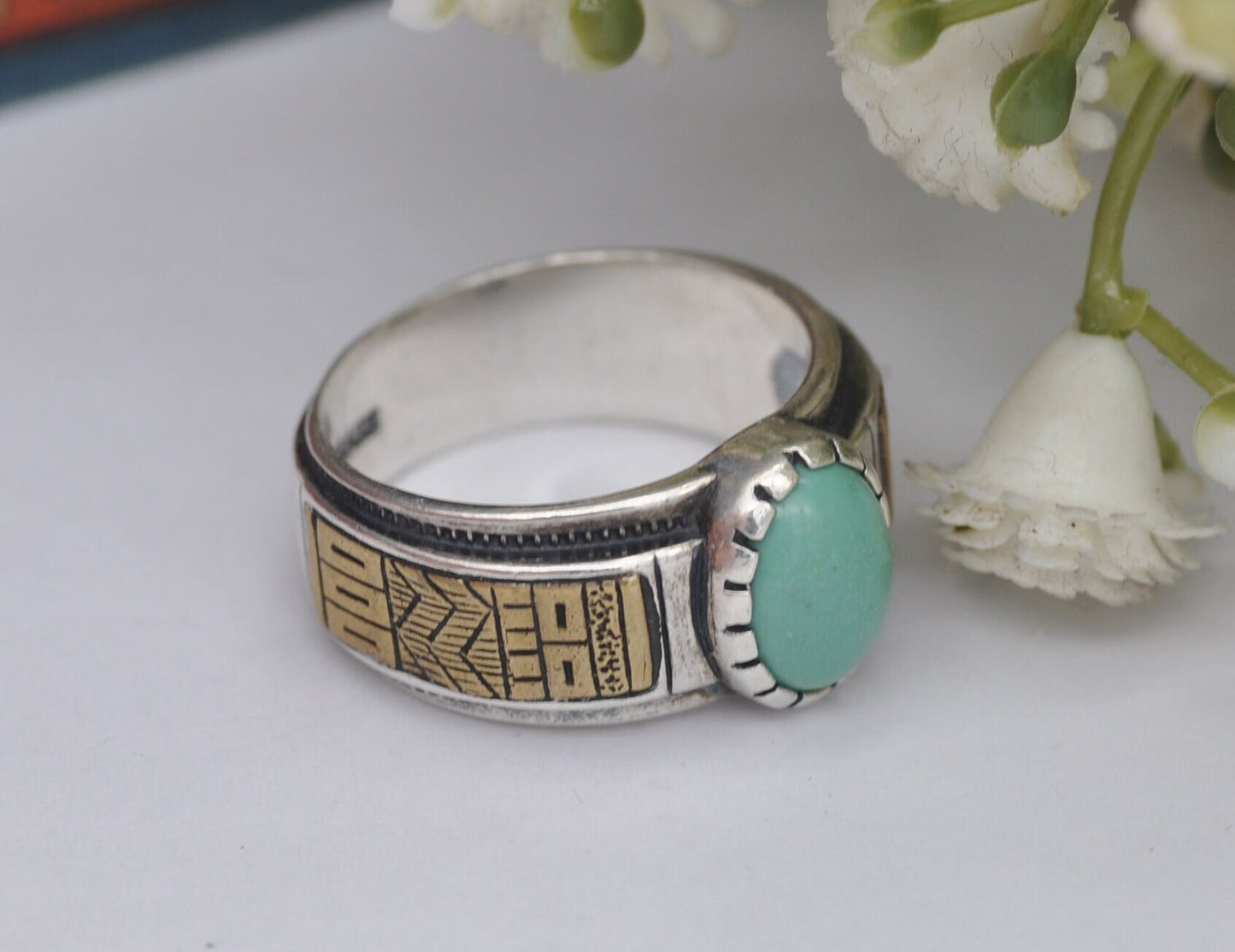 Vintage Carolyn Pollack Sterling Silver Turquoise Ring with Brass