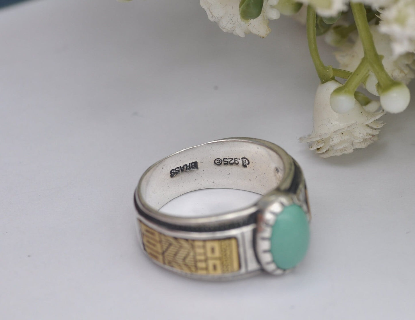 Vintage Carolyn Pollack Sterling Silver Turquoise Ring with Brass