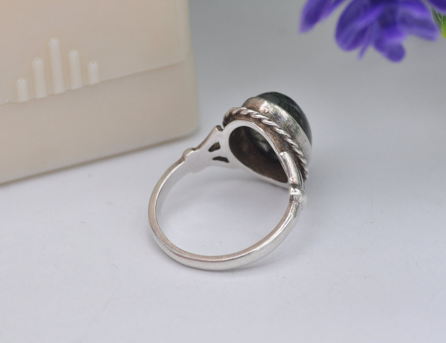 Vintage Sterling Silver Moss Agate Ring