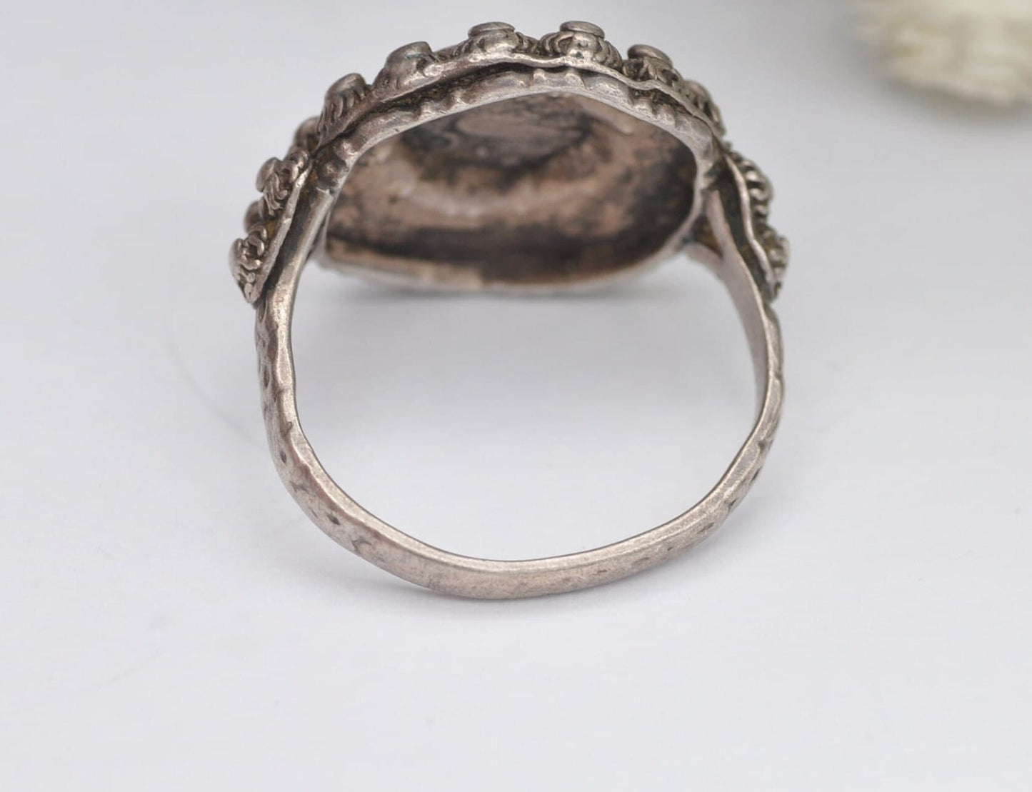 Vintage Etruscan Style Silver Ancient Greek Goddess Athena and Owl Coin Ring