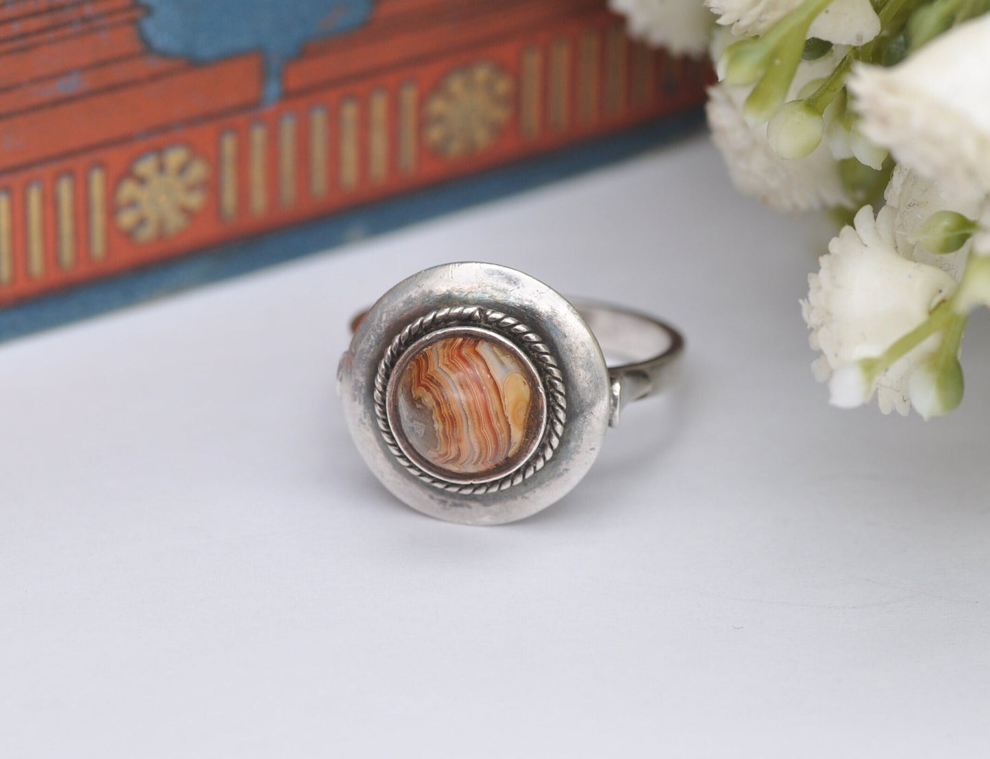 Vintage Sterling Silver Banded Agate Ring