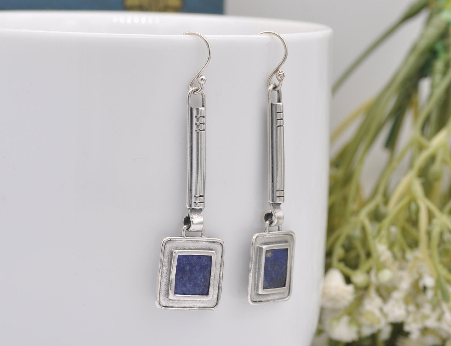 Vintage Sterling Silver Sodalite Drop Earrings