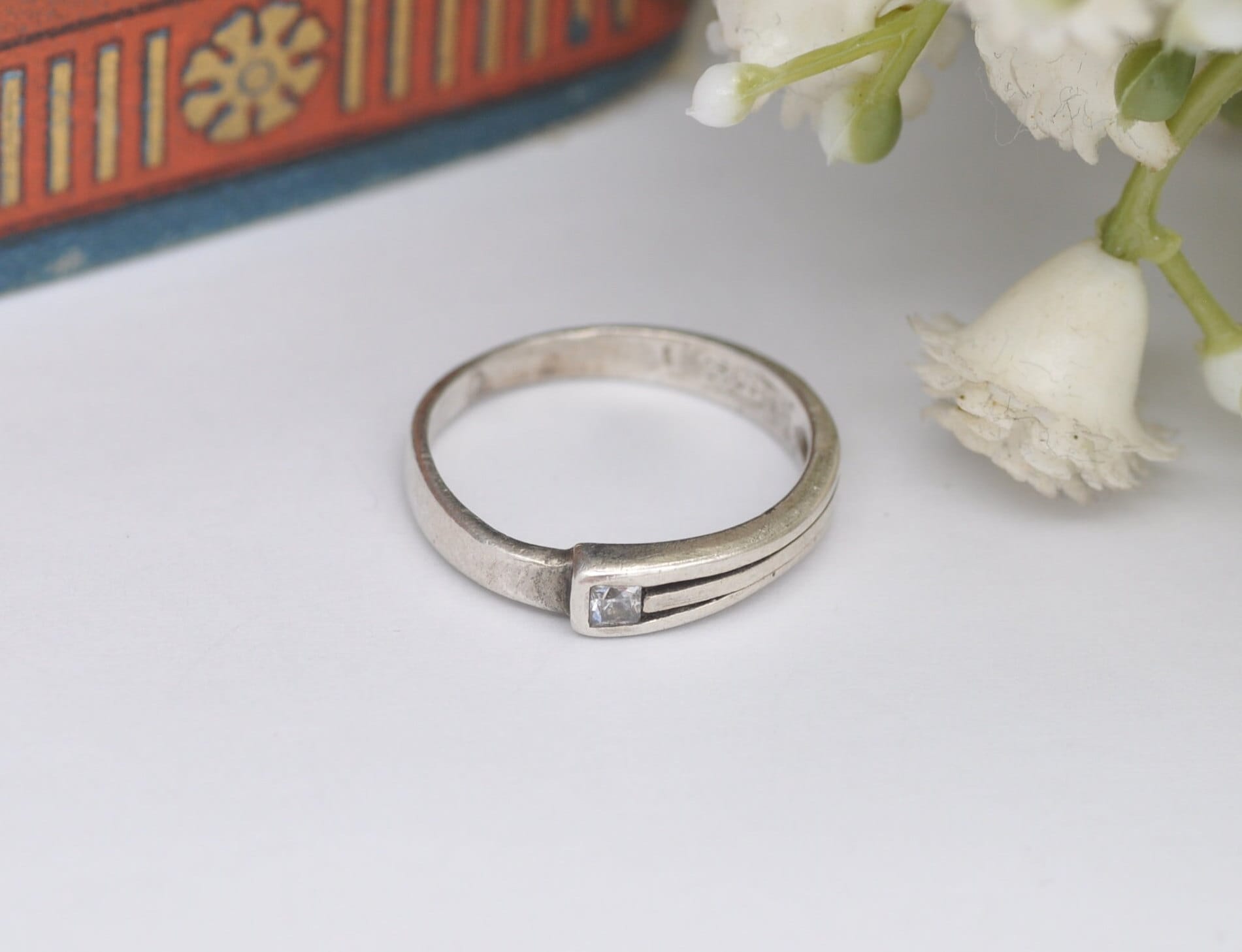 Vintage Scandi Sterling Silver Clear Stone Ring