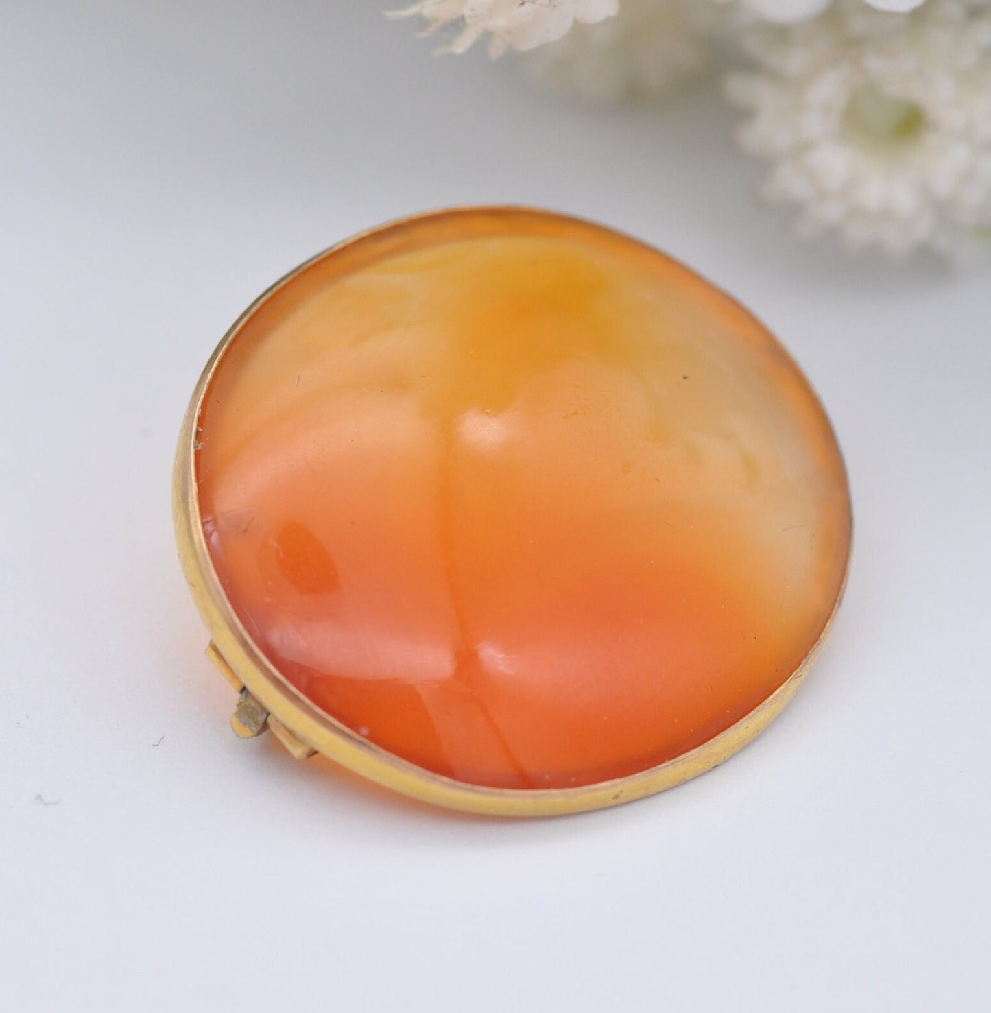 Antique Victorian 9ct Gold Carnelian Brooch - Circle Cabochon