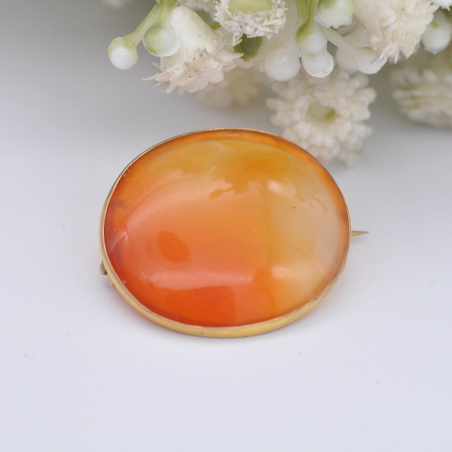 Antique Victorian 9ct Gold Carnelian Brooch - Circle Cabochon