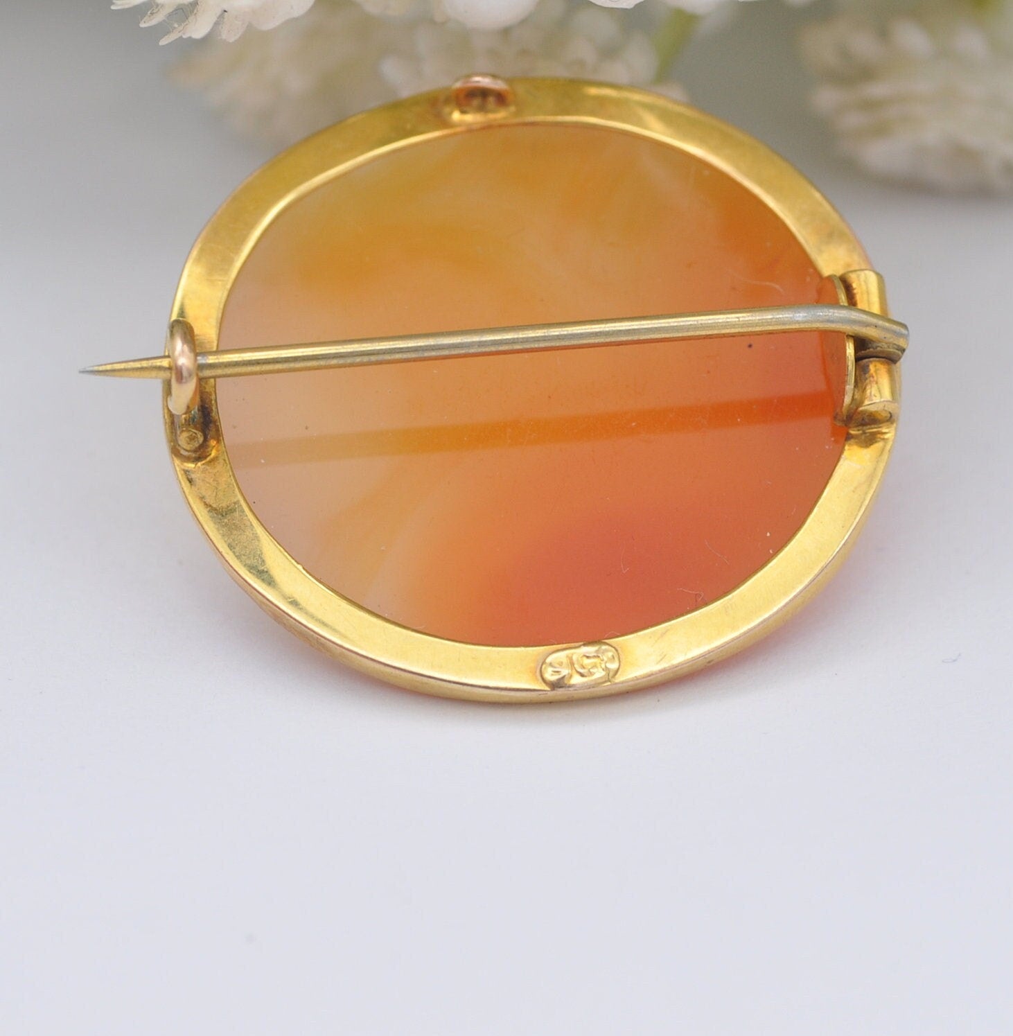 Antique Victorian 9ct Gold Carnelian Brooch - Circle Cabochon