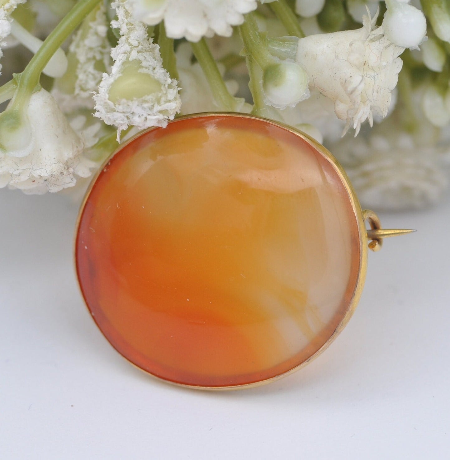 Antique Victorian 9ct Gold Carnelian Brooch - Circle Cabochon