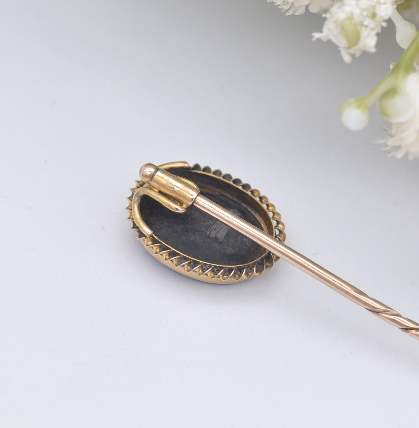 Antique Victorian 9ct Gold Pietra Dura Stick Pin - Hardstone Gem Inlay Mosaic | Flower Tie or Lapel Pin