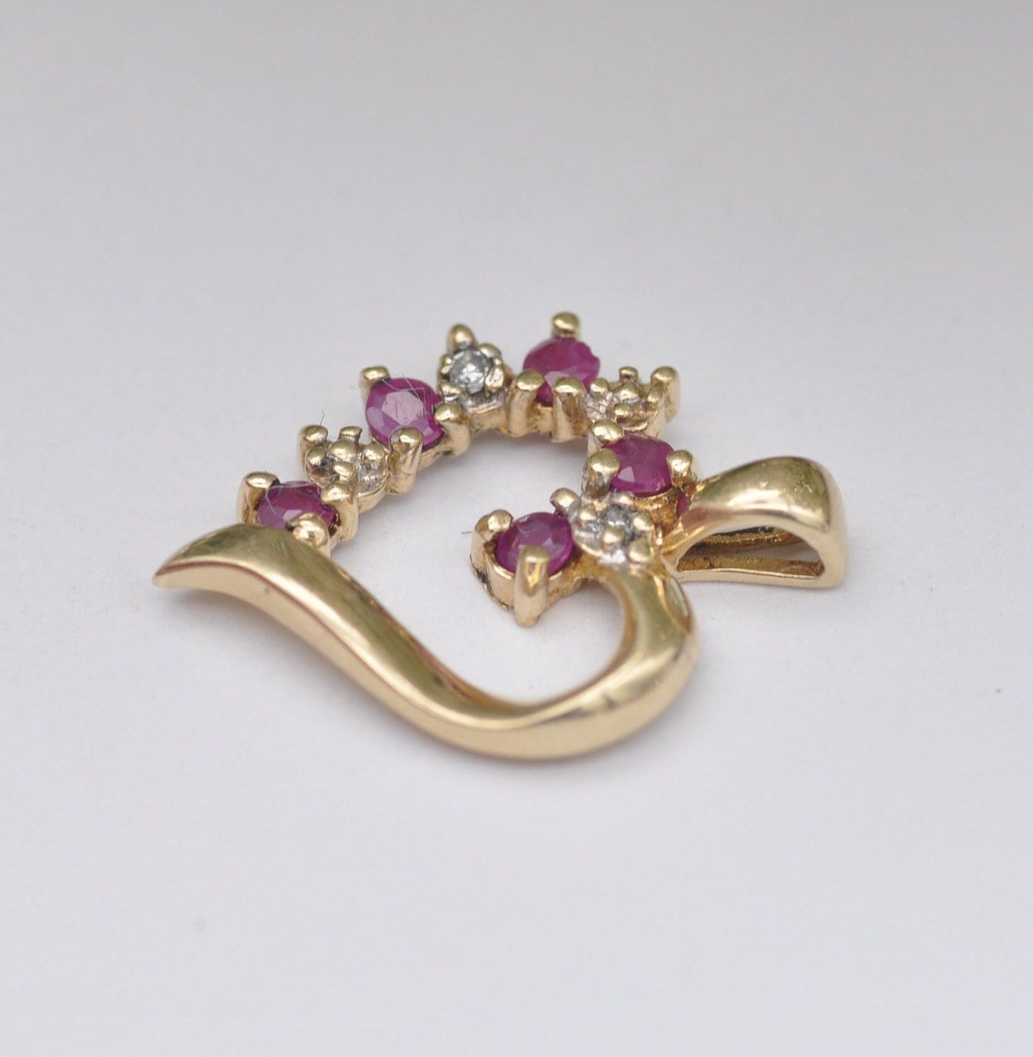 Vintage 10ct Gold Ruby and Diamond and Heart Pendant