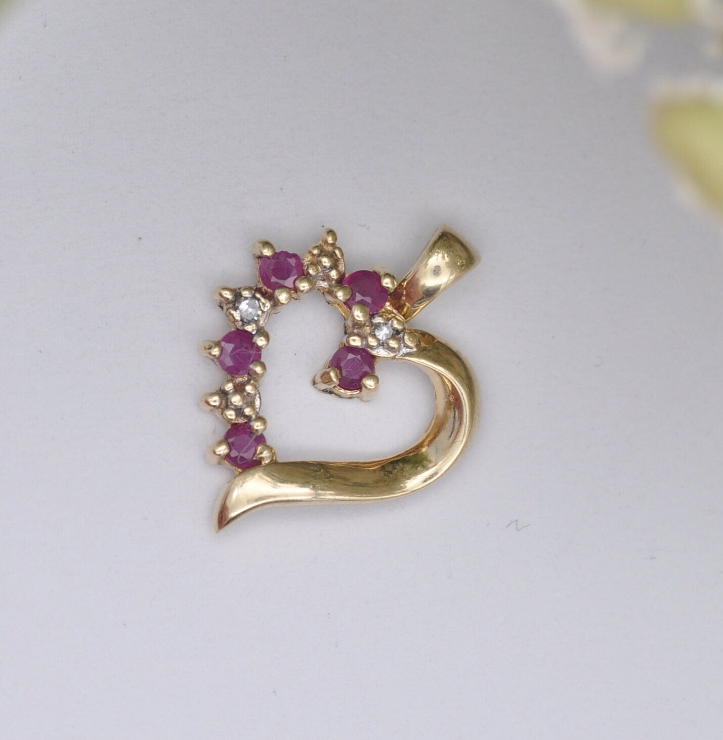 Vintage 10ct Gold Ruby and Diamond and Heart Pendant