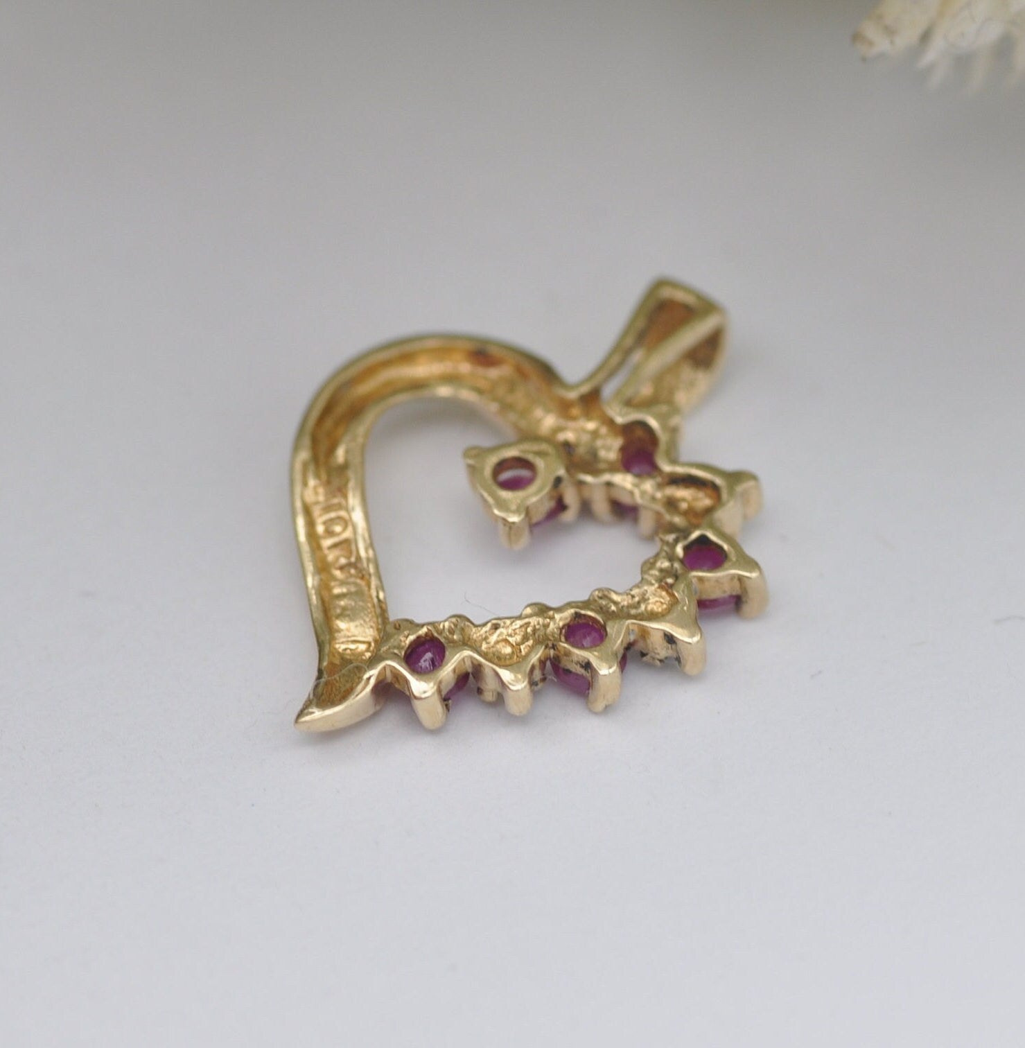 Vintage 10ct Gold Ruby and Diamond and Heart Pendant