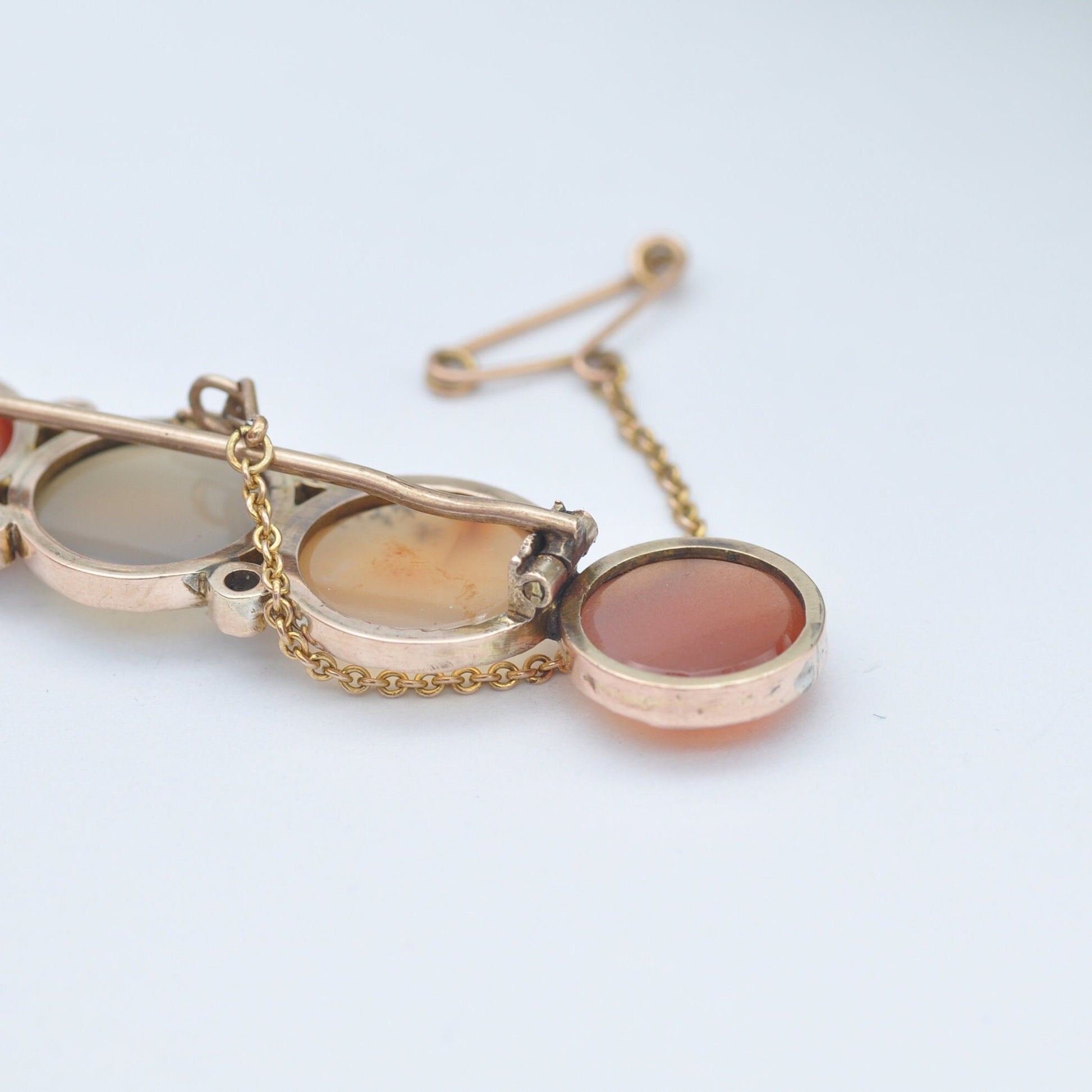 Antique Victorian 9ct Gold Agate and Paste Bar Brooch