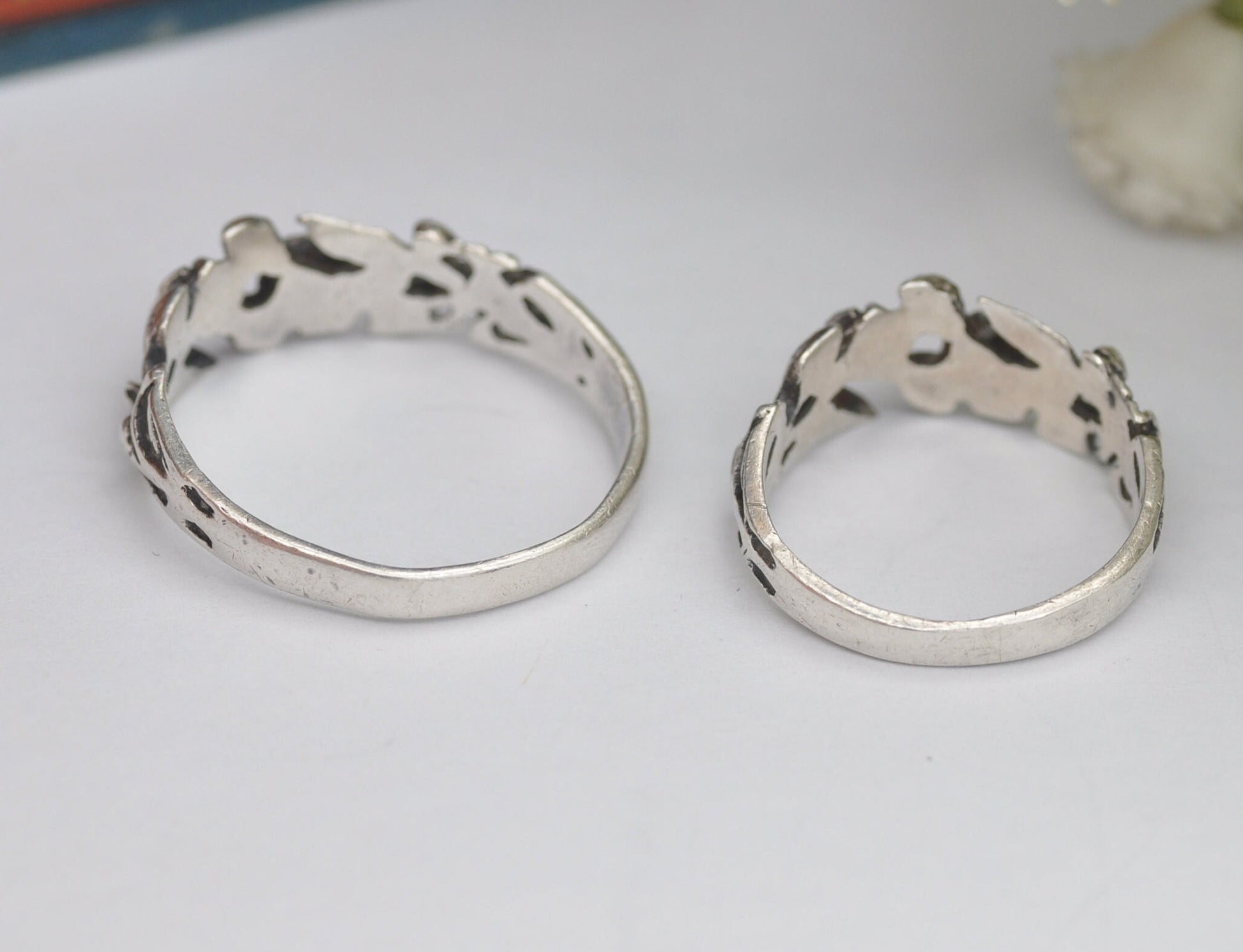 Vintage Matching Silver Flower Rings Pair