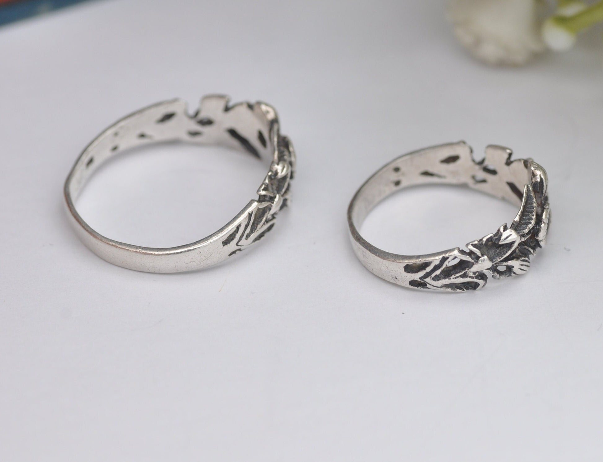 Vintage Matching Silver Flower Rings Pair