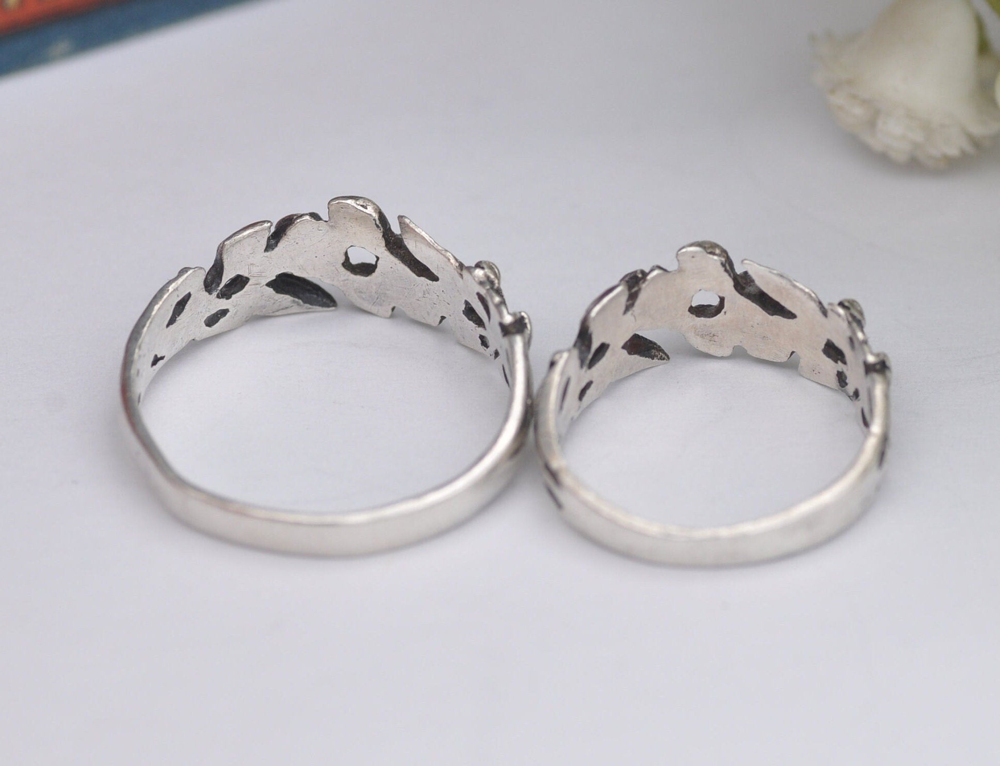 Vintage Matching Silver Flower Rings Pair