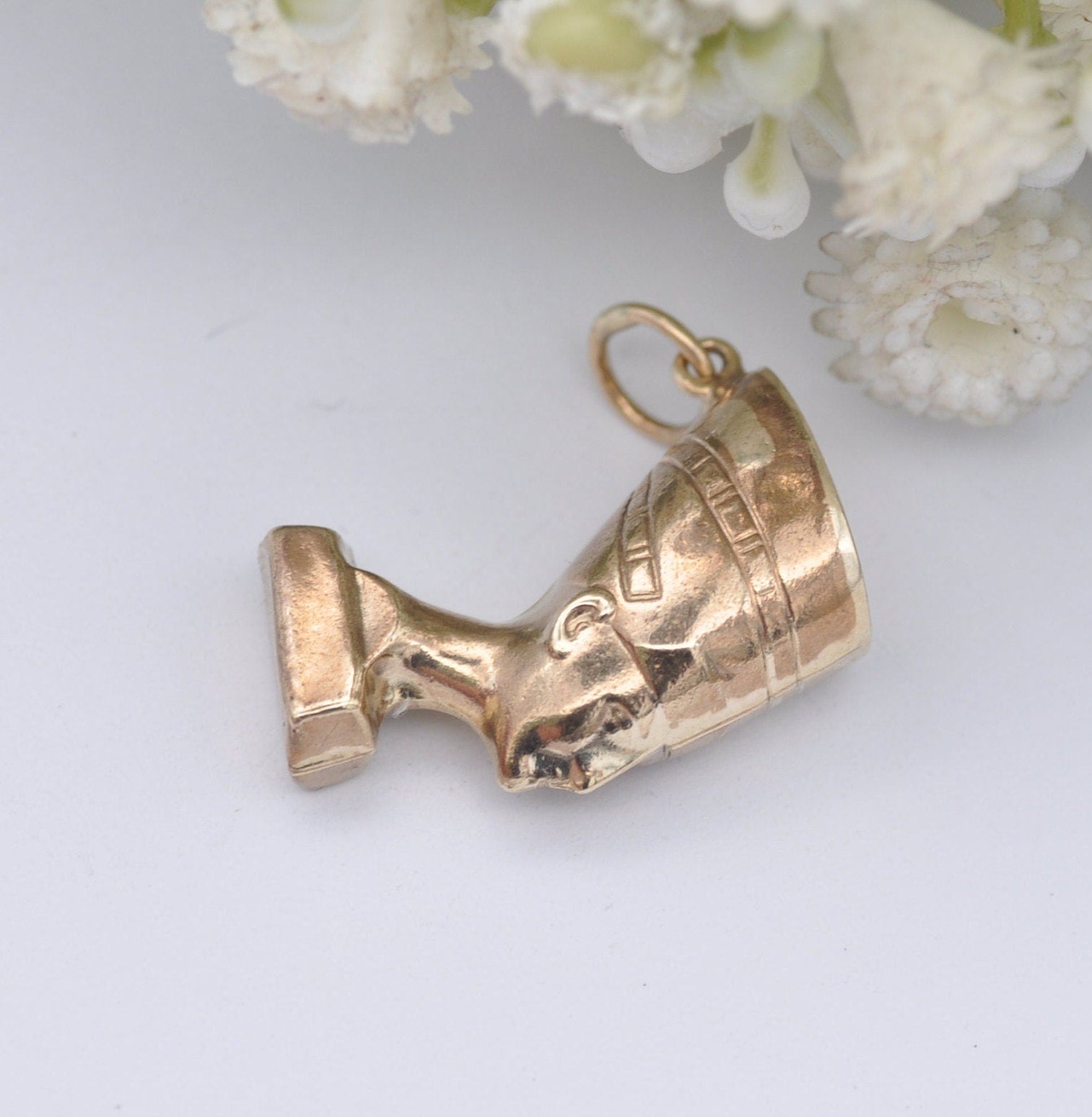 Vintage 9ct Gold Egyptian Nefertiti Bust Charm Pendant by Fred Manshaw 1964