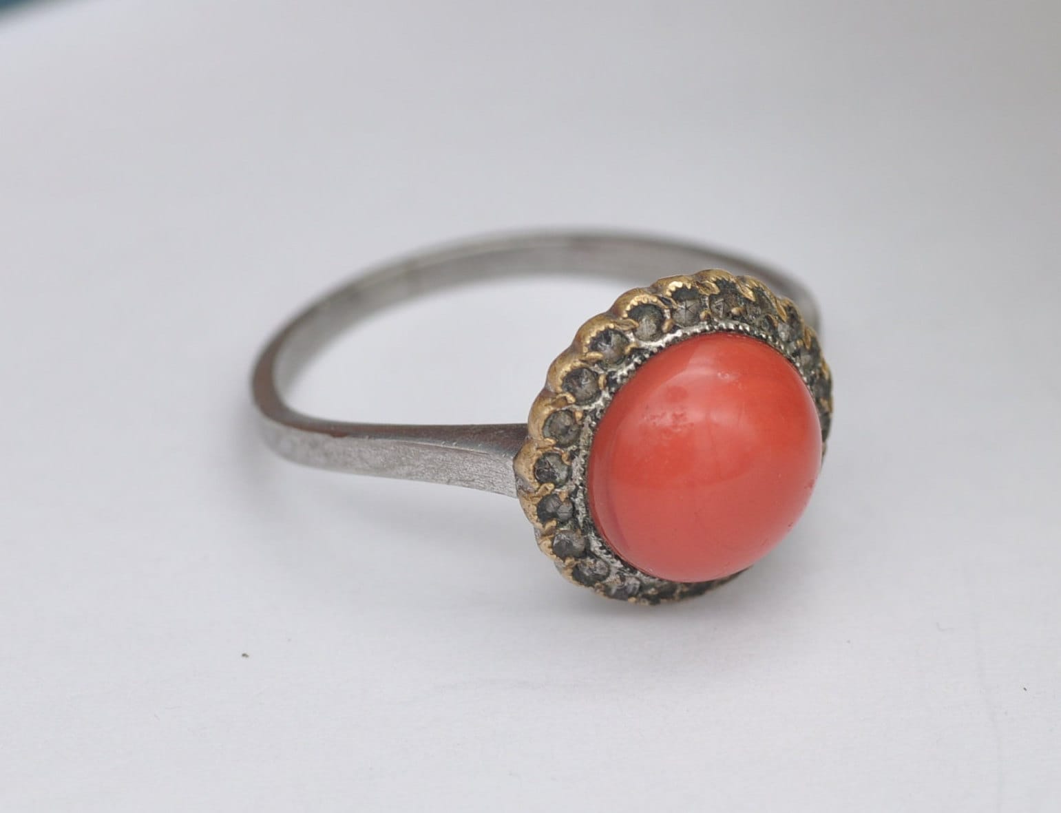 Antique Art Deco Faux Coral Halo Ring