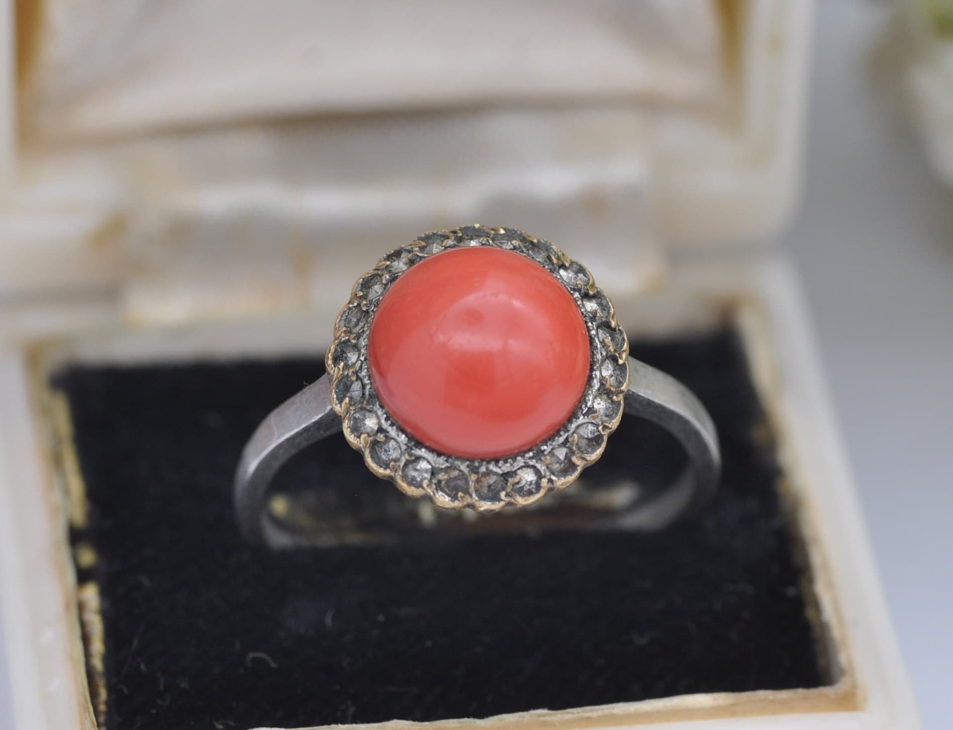 Antique Art Deco Faux Coral Halo Ring