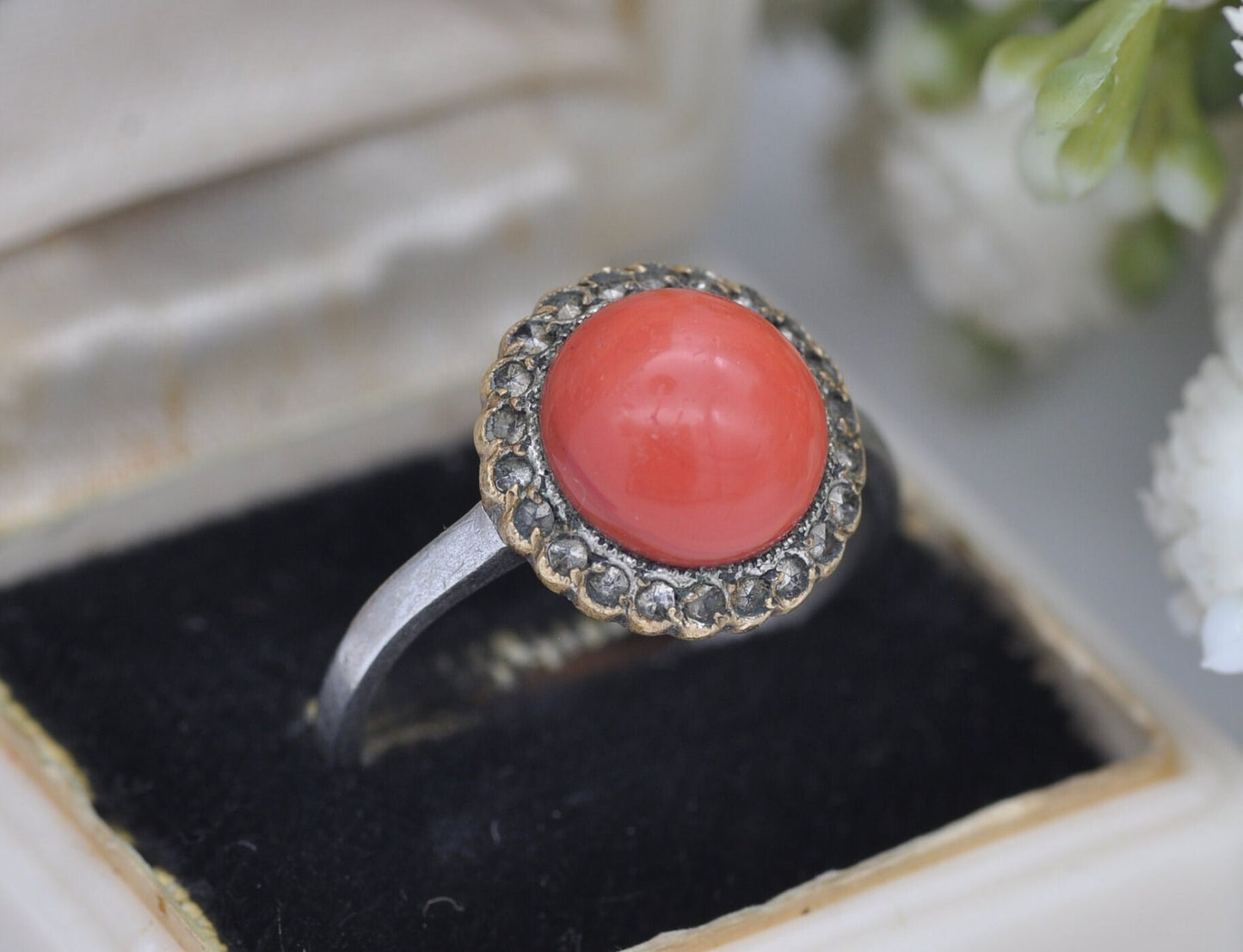 Antique Art Deco Faux Coral Halo Ring