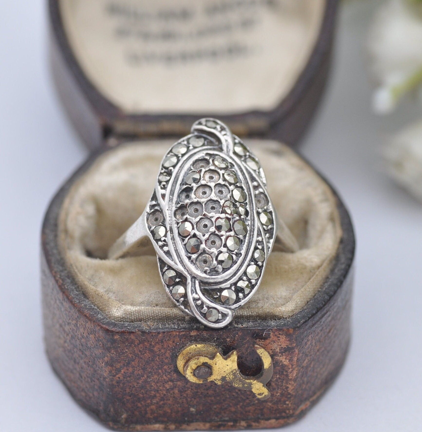 Vintage Art Deco Sterling Silver Marcasite Statement Ring - UK Size - L 1/2 | US Size - 6