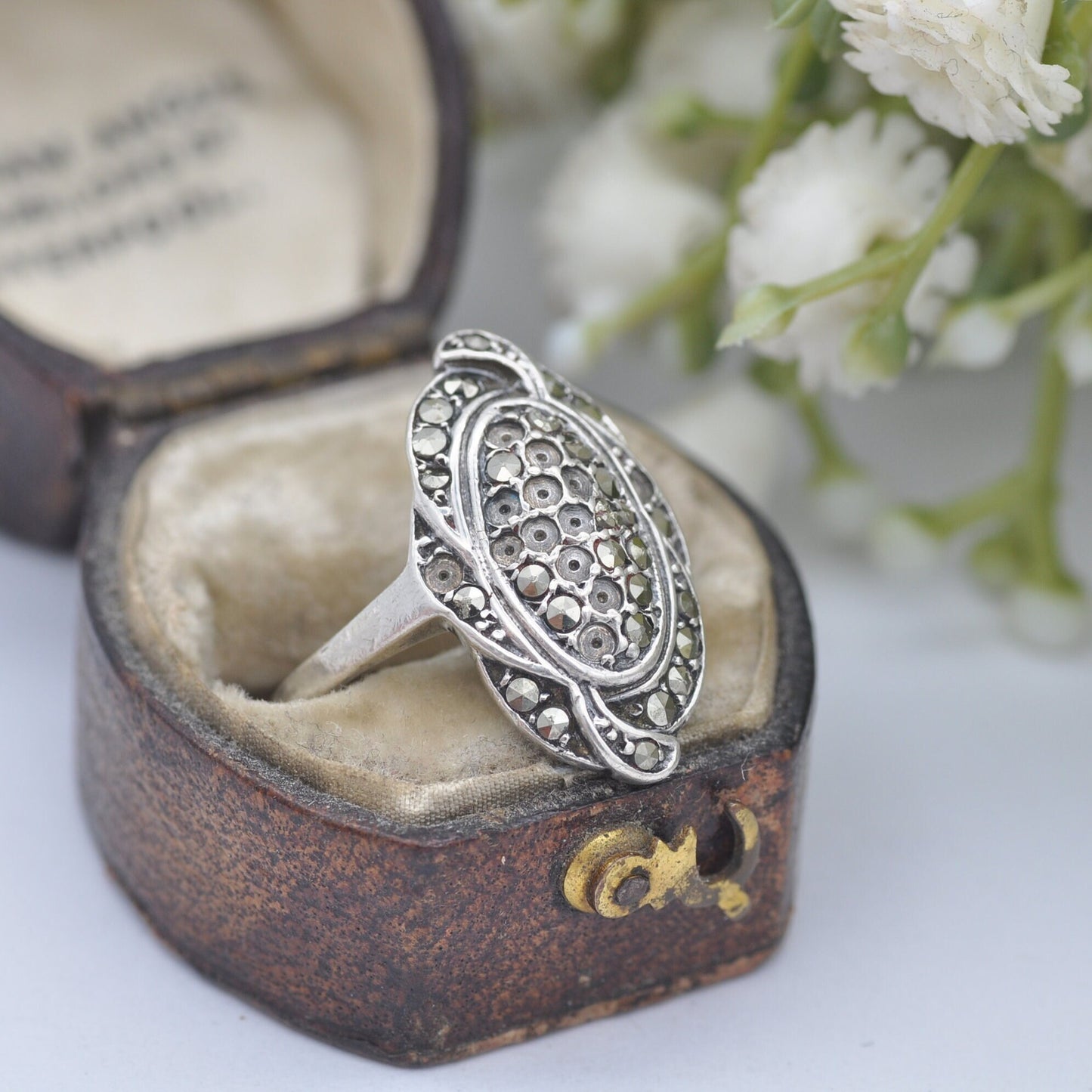 Vintage Art Deco Sterling Silver Marcasite Statement Ring - UK Size - L 1/2 | US Size - 6