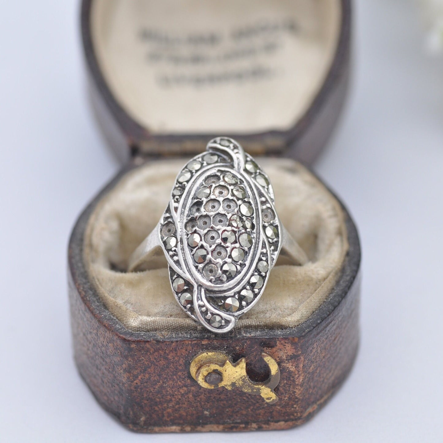 Vintage Art Deco Sterling Silver Marcasite Statement Ring - UK Size - L 1/2 | US Size - 6