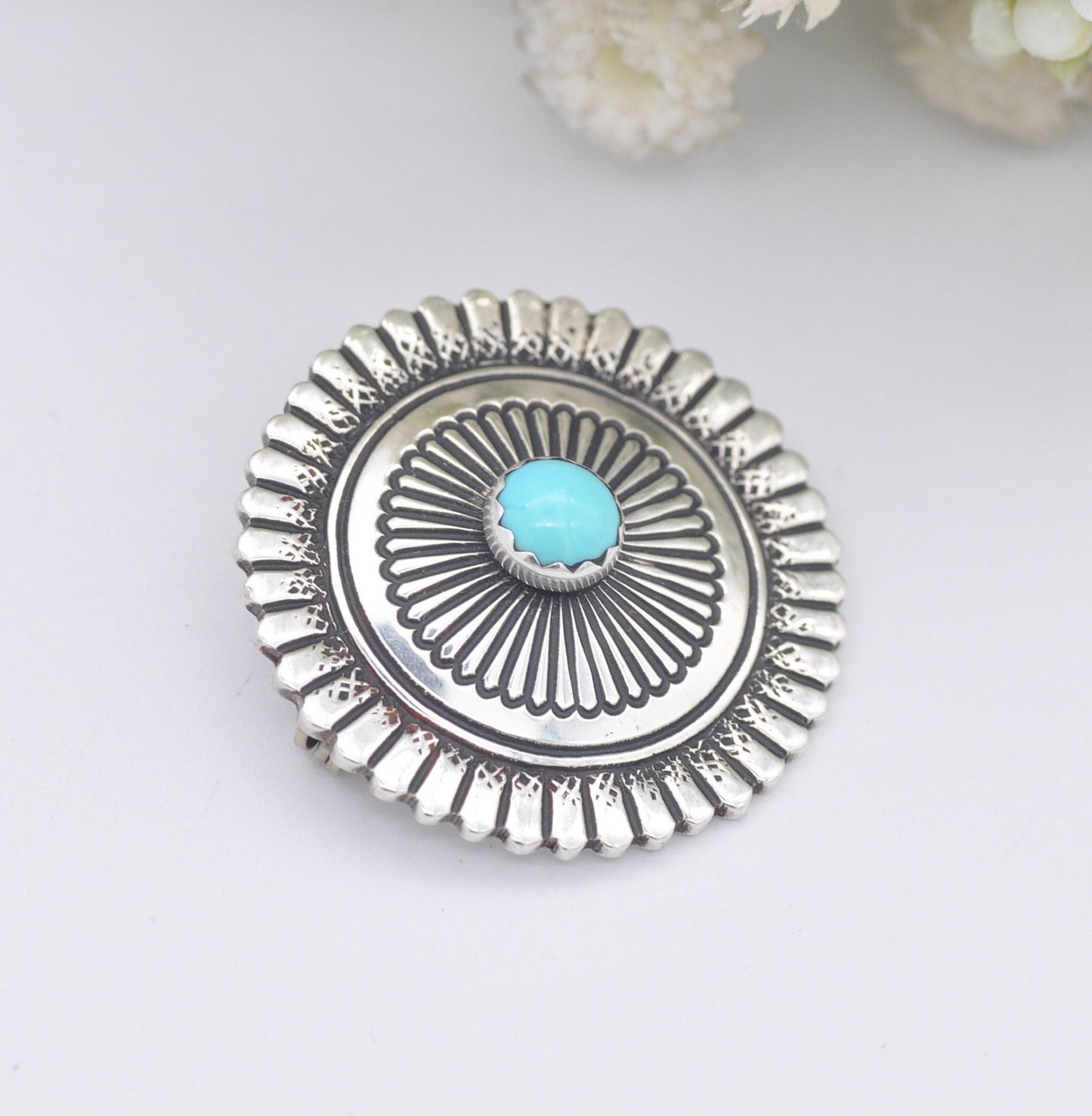 Vintage Sterling Silver Navajo Brooch by Toni Curtis TC - Southwestern Design