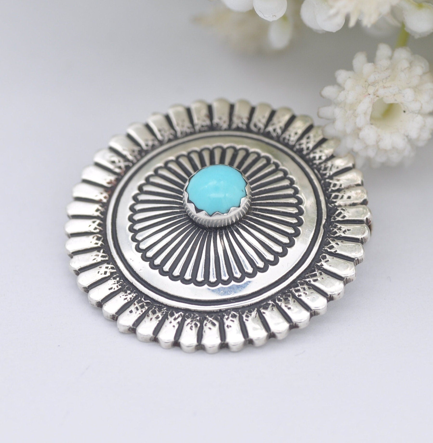 Vintage Sterling Silver Navajo Brooch by Toni Curtis TC - Southwestern Design