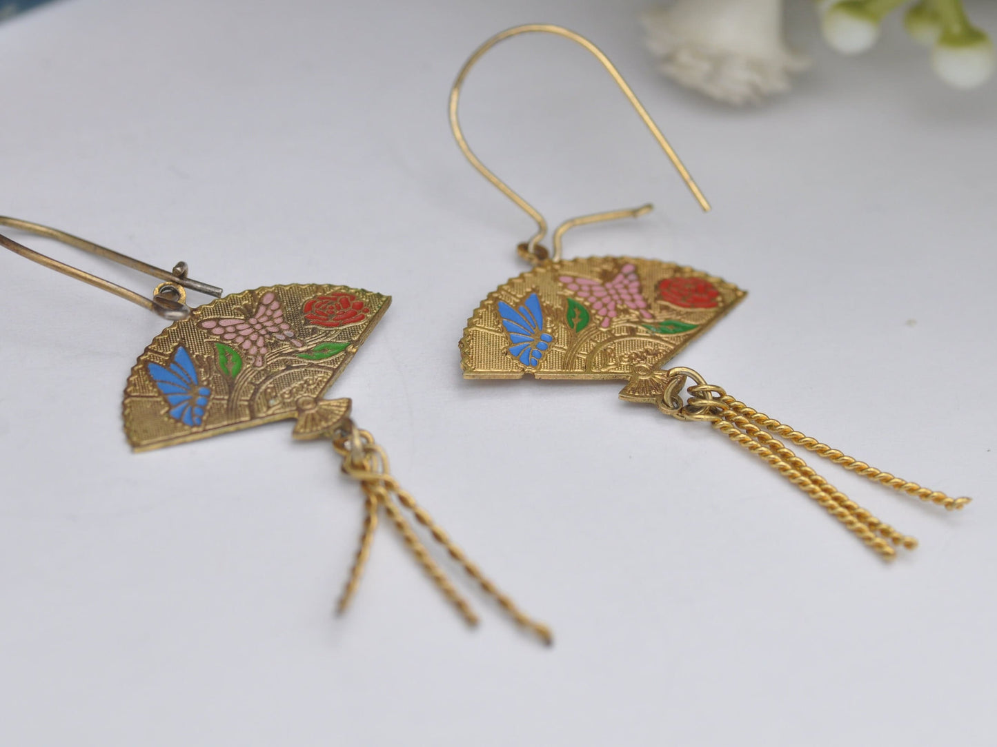 Vintage Enamel Fan Earrings