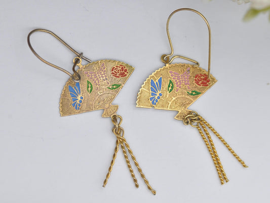 Vintage Enamel Fan Earrings