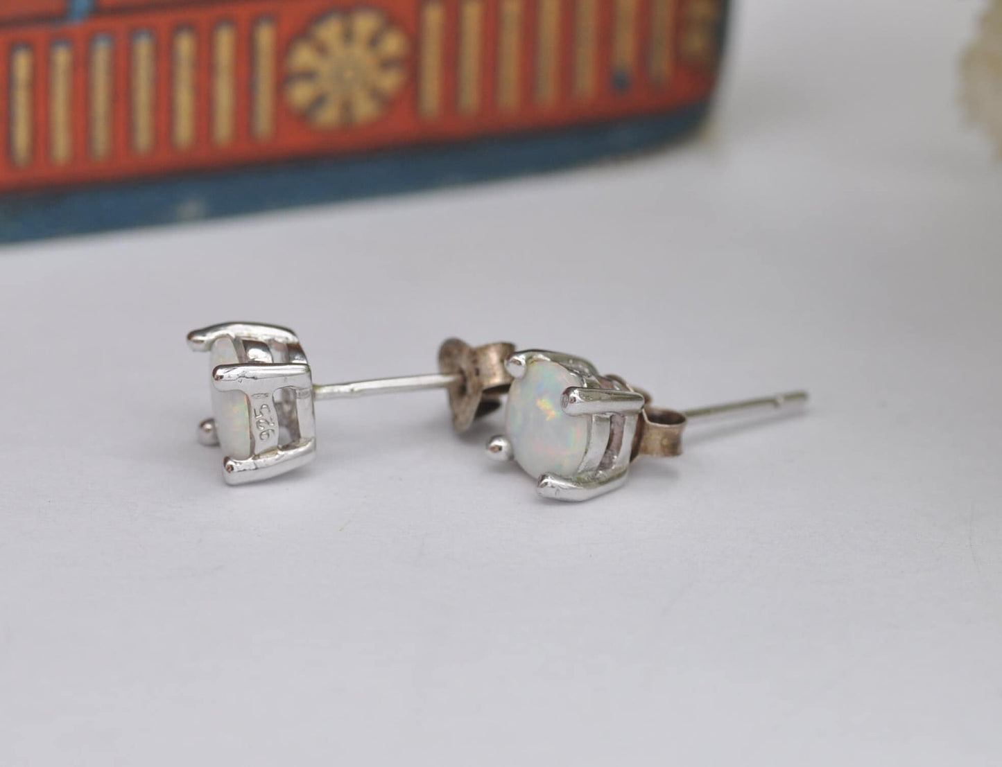 Sterling Silver Opal Stud Earrings