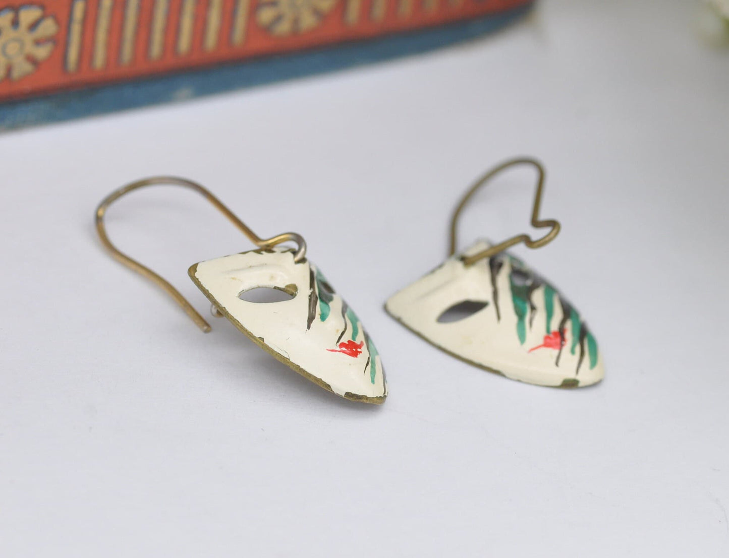 Vintage Enamel Venetian Mask Drop Earrings