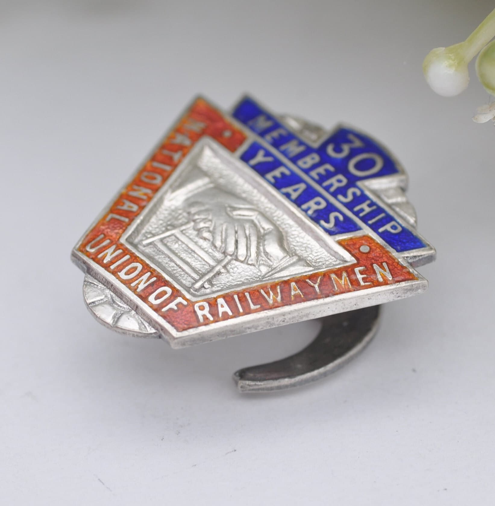 Vintage Sterling Silver National Union of Railwaymen Badge 1958 by John Taylor & Co - 30 Membership Years