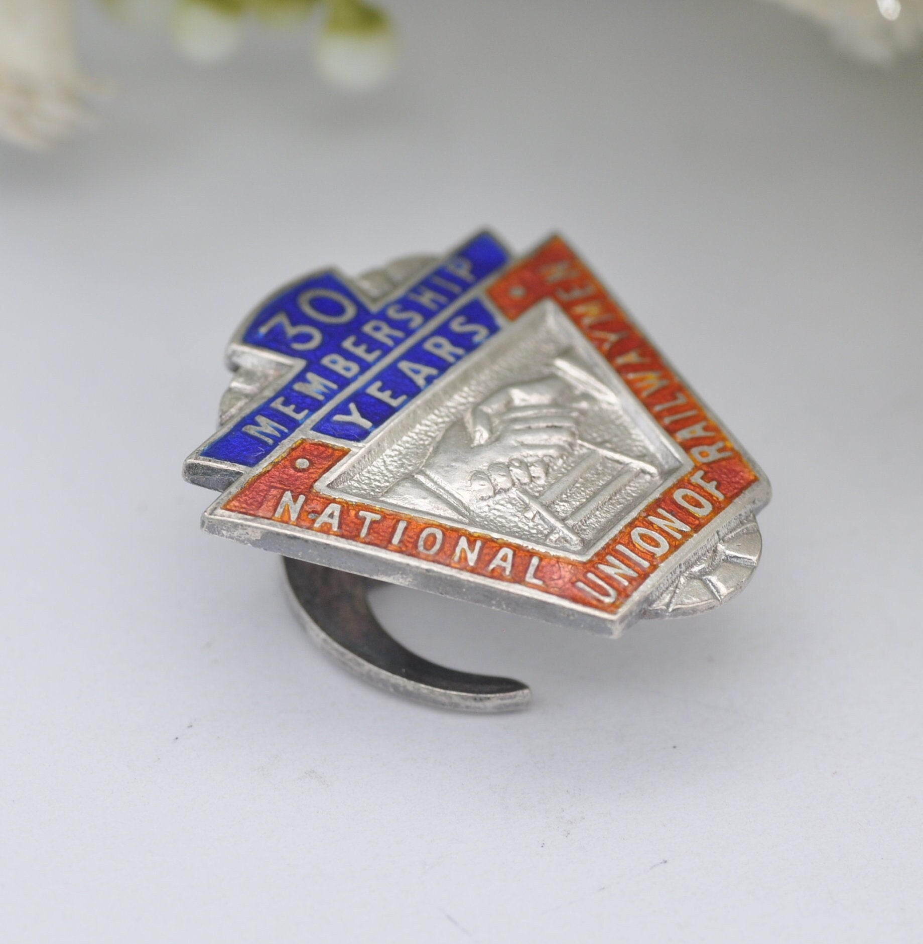 Vintage Sterling Silver National Union of Railwaymen Badge 1958 by John Taylor & Co - 30 Membership Years